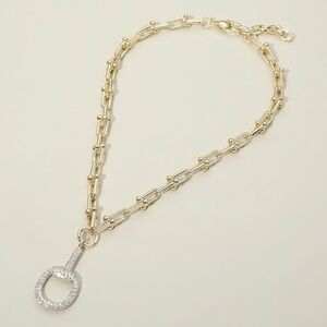 Elegant 14K Gold Plated Statement Necklace with Pave Horse Bit Crystal Pendant